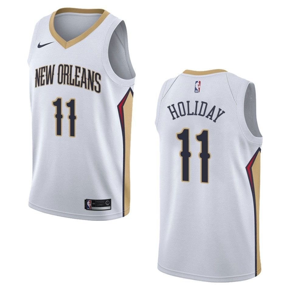 Men's New Orleans Pelicans 11 Jrue Holiday Association Swingman Jersey - White