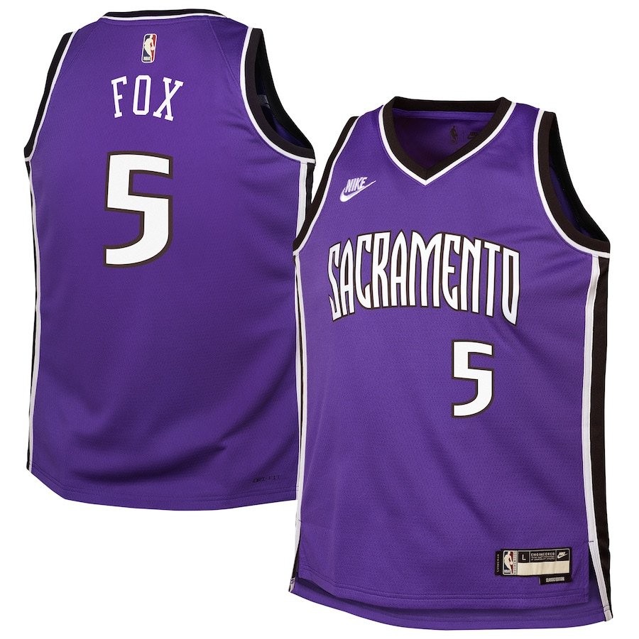 De'Aaron Fox 5 Sacramento Kings Youth 2024/25 Swingman Jersey Purple Classic Edition