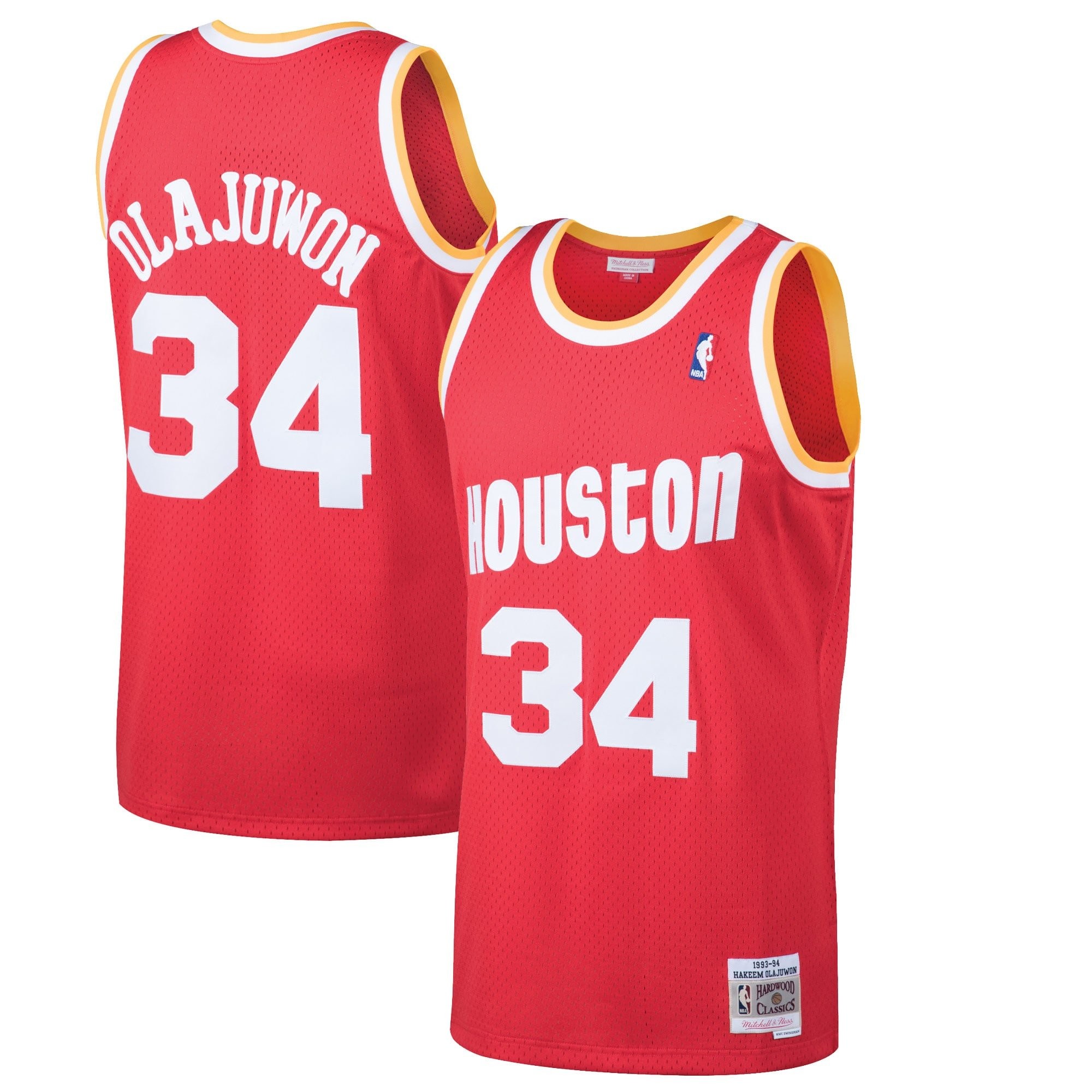 Men's Mitchell & Ness Hakeem Olajuwon Red Houston Rockets 1993-94 Hardwood Classics Swingman Jersey
