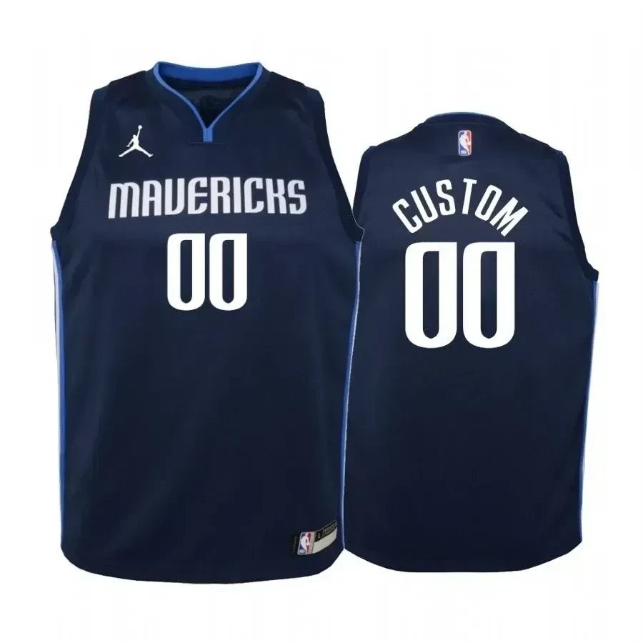 Youth Custom Dallas Mavericks Navy State Jersey Jumpman S-3XL