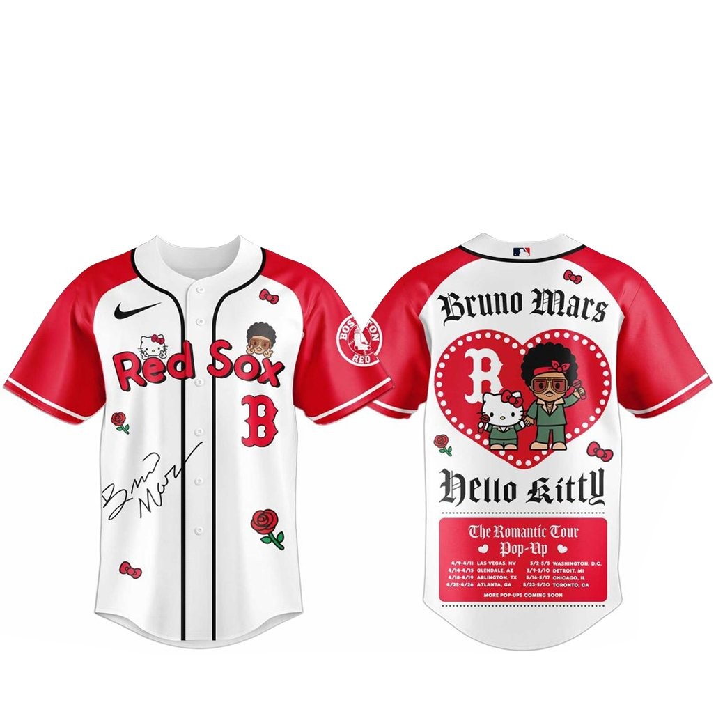Boston Red Sox Bruno Mars x Hello Kitty 2026 The Romantic Tour Baseball Jersey