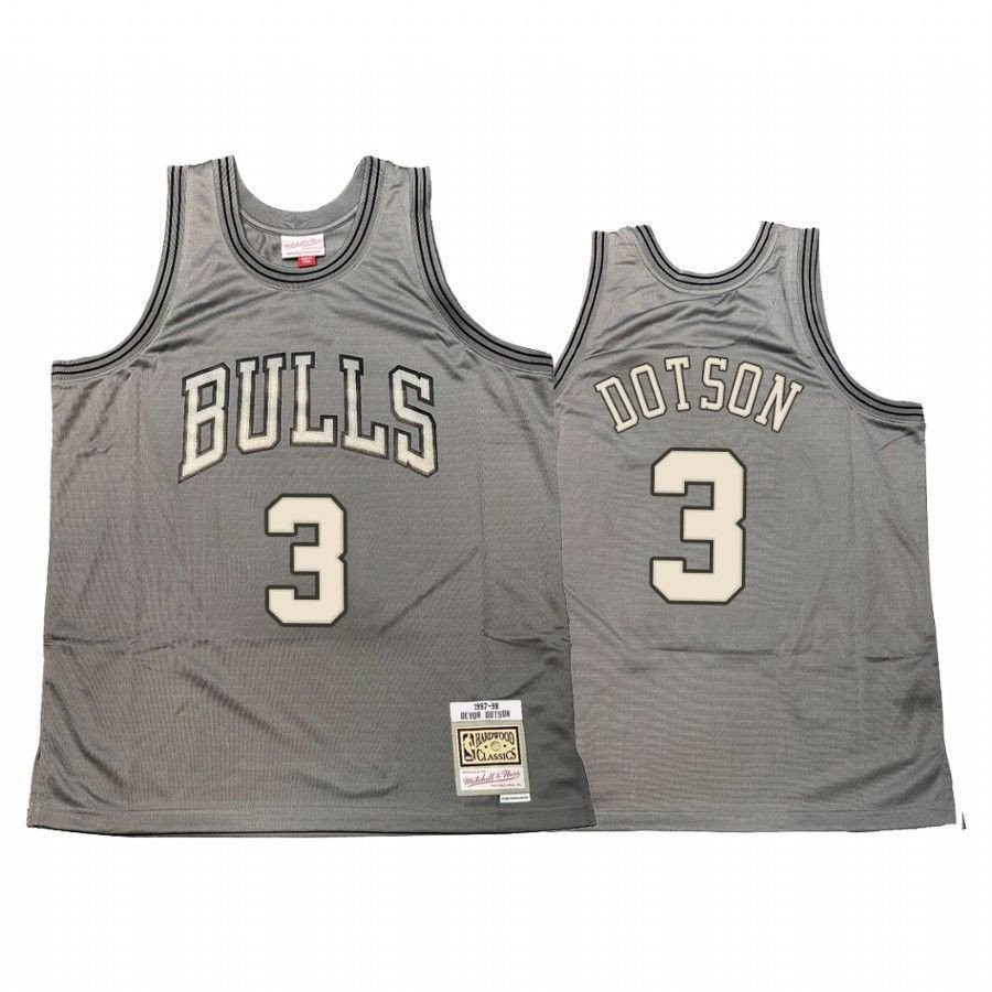 Men's Devon Dotson 3 Chicago Bulls Hardwood Classics Jersey Gray