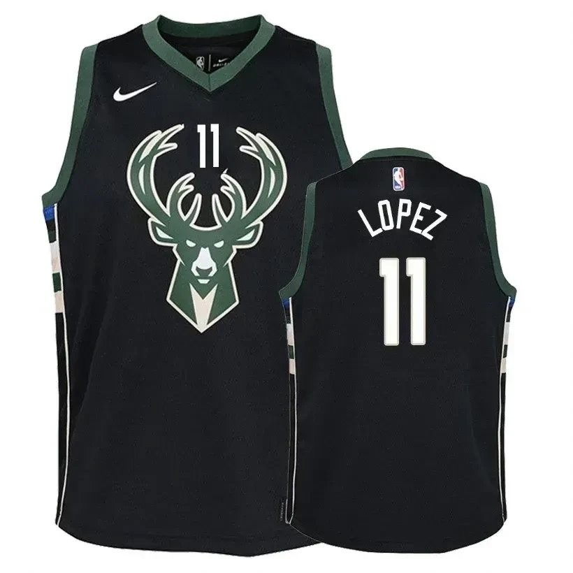 Youth Bucks Brook Lopez #11 Statement Black Basketball Jersey - Unisex