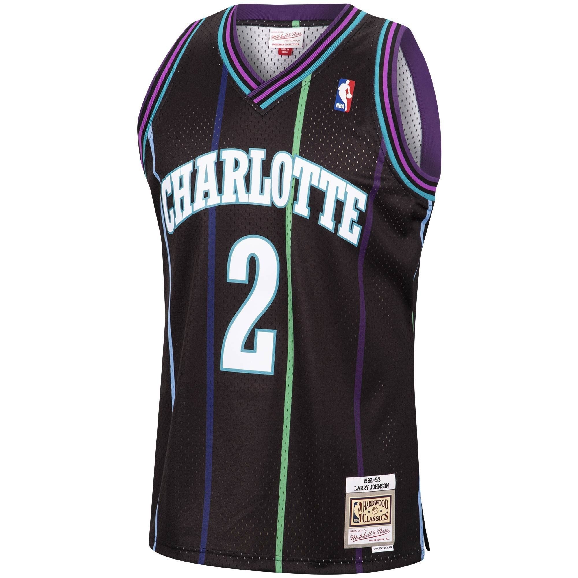 Larry Johnson Charlotte Hornets Mitchell & Ness 1992-93 Hardwood Classics Reload Swingman Jersey Black