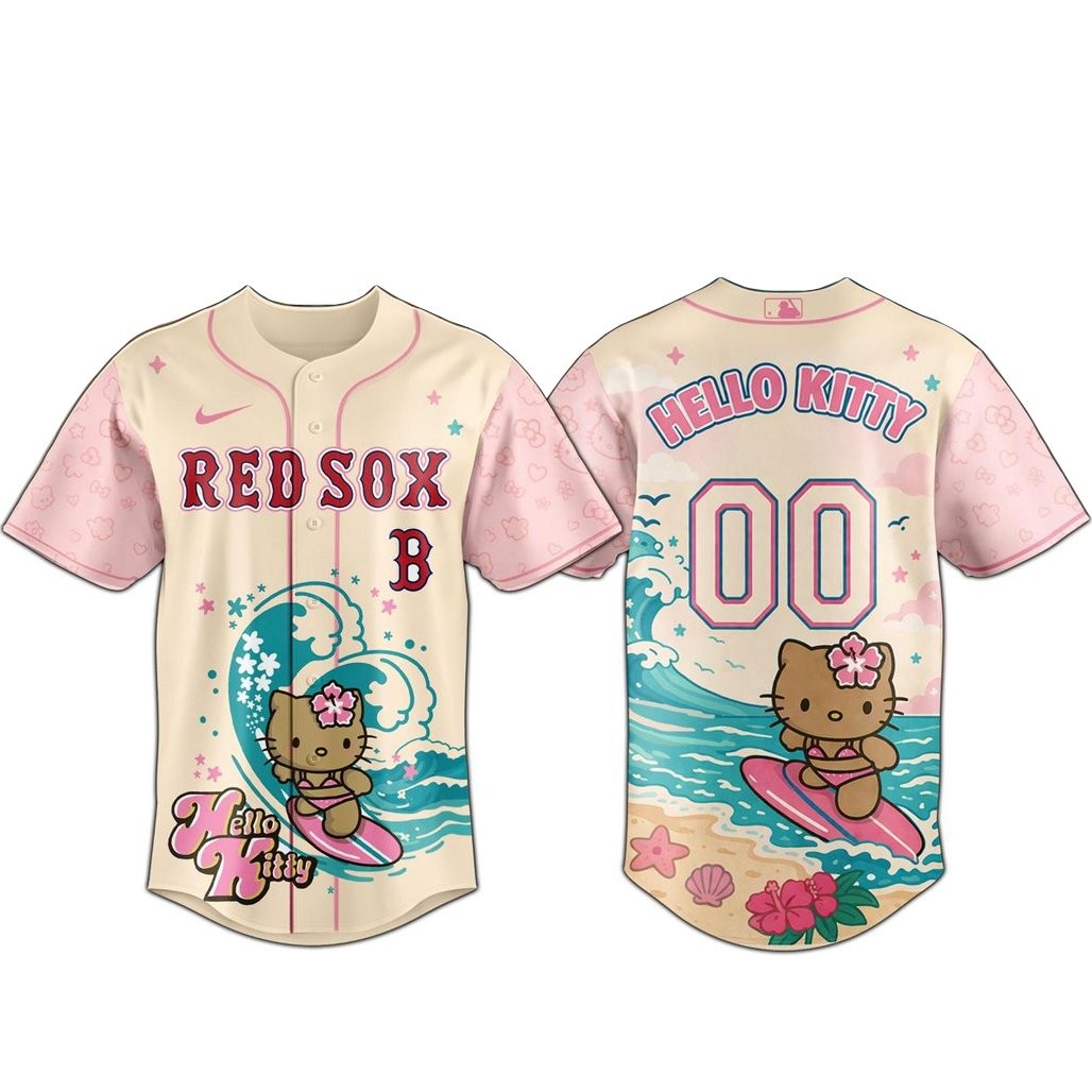 Custom Name and Number Boston Red Sox x Hello Kitty Surfing Kawaii Summer 2026 Baseball Jersey