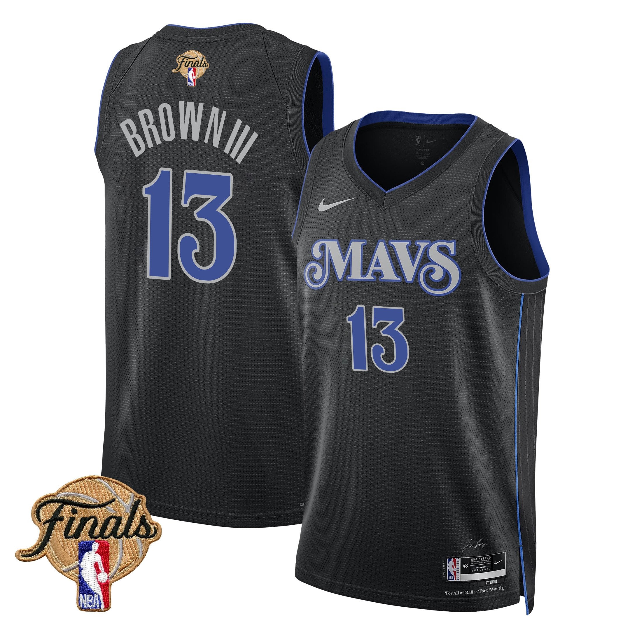 Greg Brown III 13 Dallas Mavericks 2024 Finals Patch Swingman Jersey City Edition Black