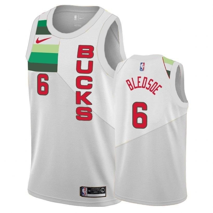 Men's Bucks Eric Bledsoe 6 Earned Edition White Basketball Jersey
