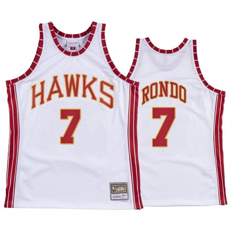 Men's Rajon Rondo 7 Atlanta Hawks Hardwood Classics Jersey White