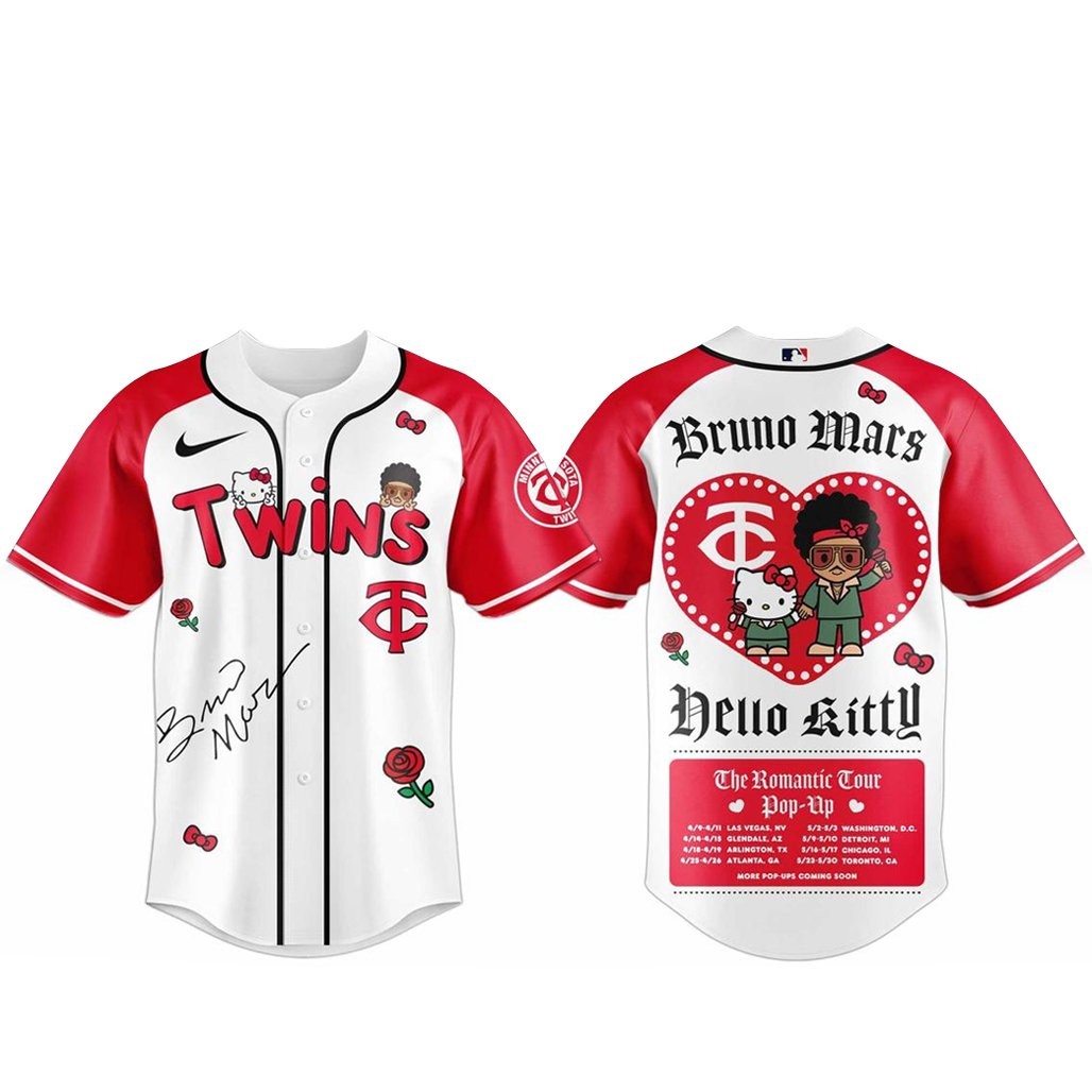 Minnesota Twins Bruno Mars x Hello Kitty 2026 The Romantic Tour Baseball Jersey