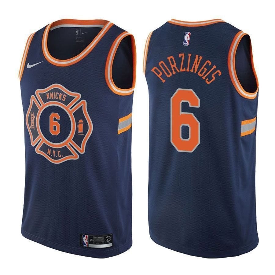Knicks Kristaps Porzingis #6 City Edition Navy Basketball Jersey - Adult Sizes S-3XL