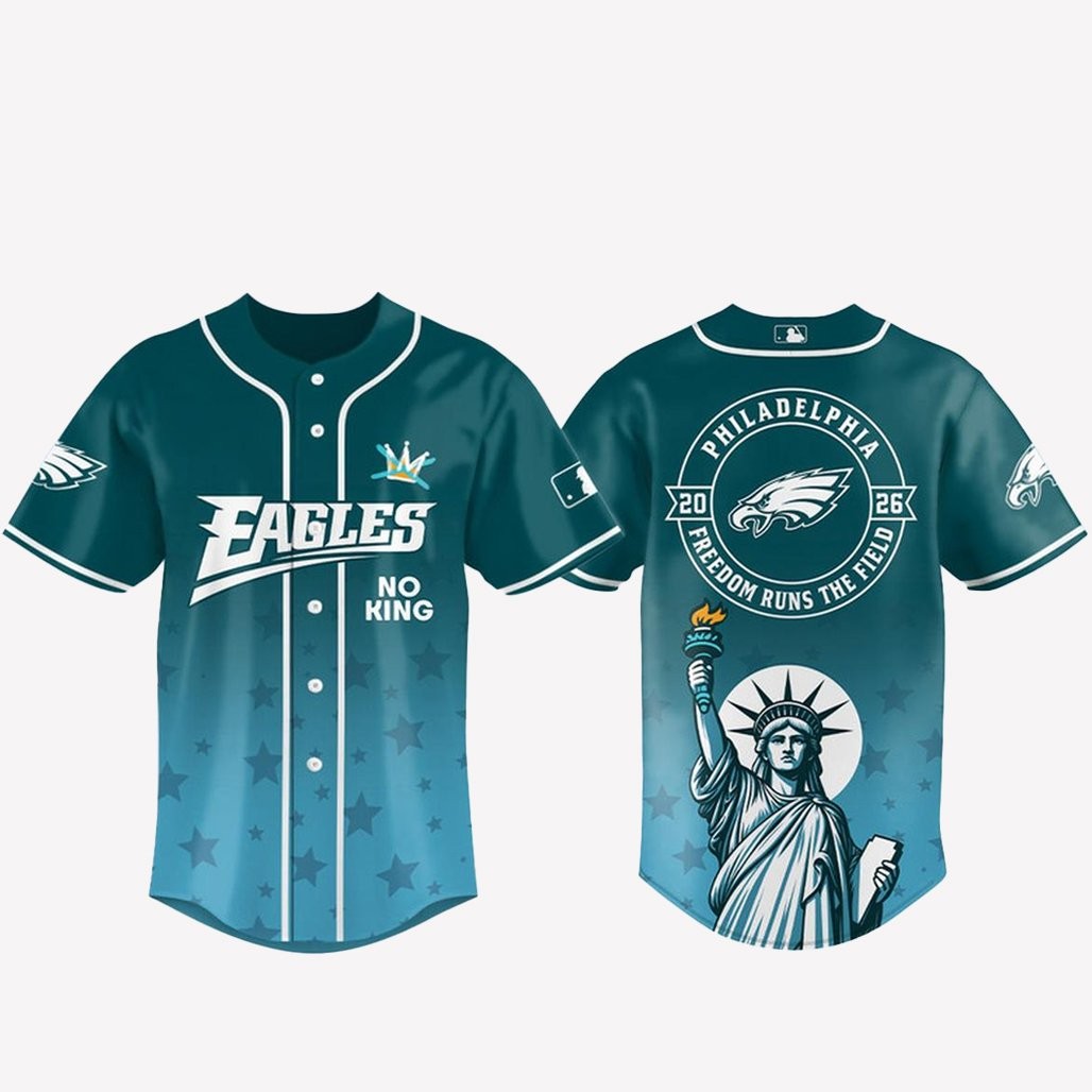Philadelphia Eagles 2026 No Kings Freedom Runs The Field Baseball Jersey