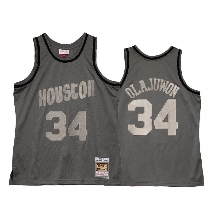 Men's Hakeem Olajuwon 34 Houston Rockets Metal Works Jersey Charcoal