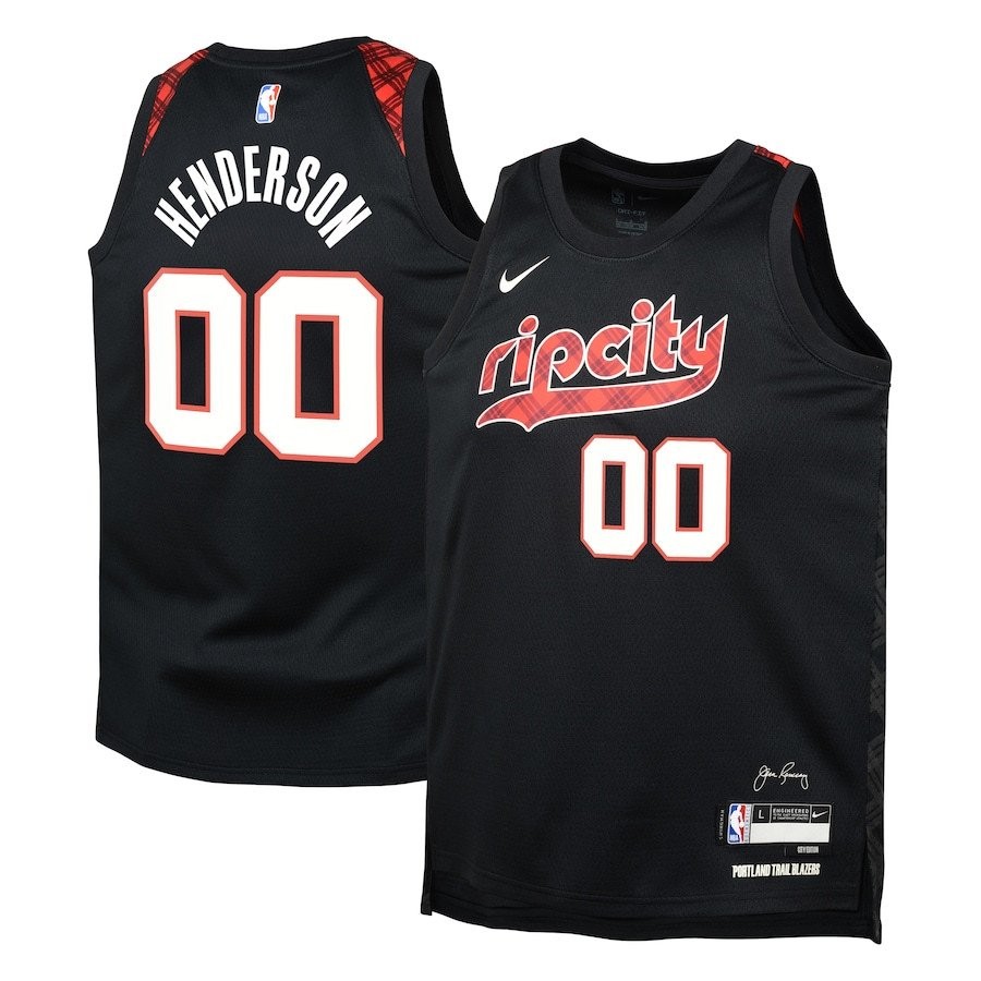Scoot Henderson 00 Portland Trail Blazers 2023/24 City Edition Swingman Youth Jersey Black
