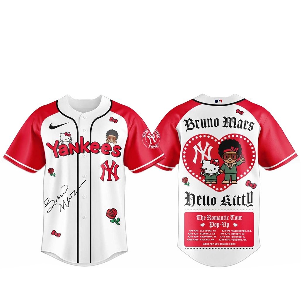 New York Yankees Bruno Mars x Hello Kitty 2026 The Romantic Tour Baseball Jersey