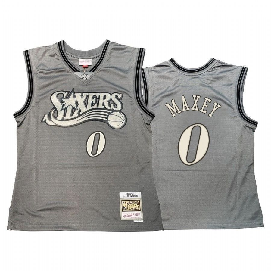 Men's Tyrese Maxey 0 Philadelphia 76ers Hardwood Classics Jersey Gray