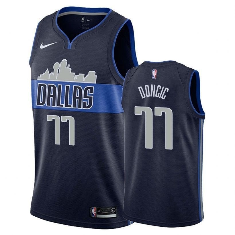 Men's Luka Doncic 77 Mavericks Navy Basketball Jersey - Polyester, Sizes S-3XL