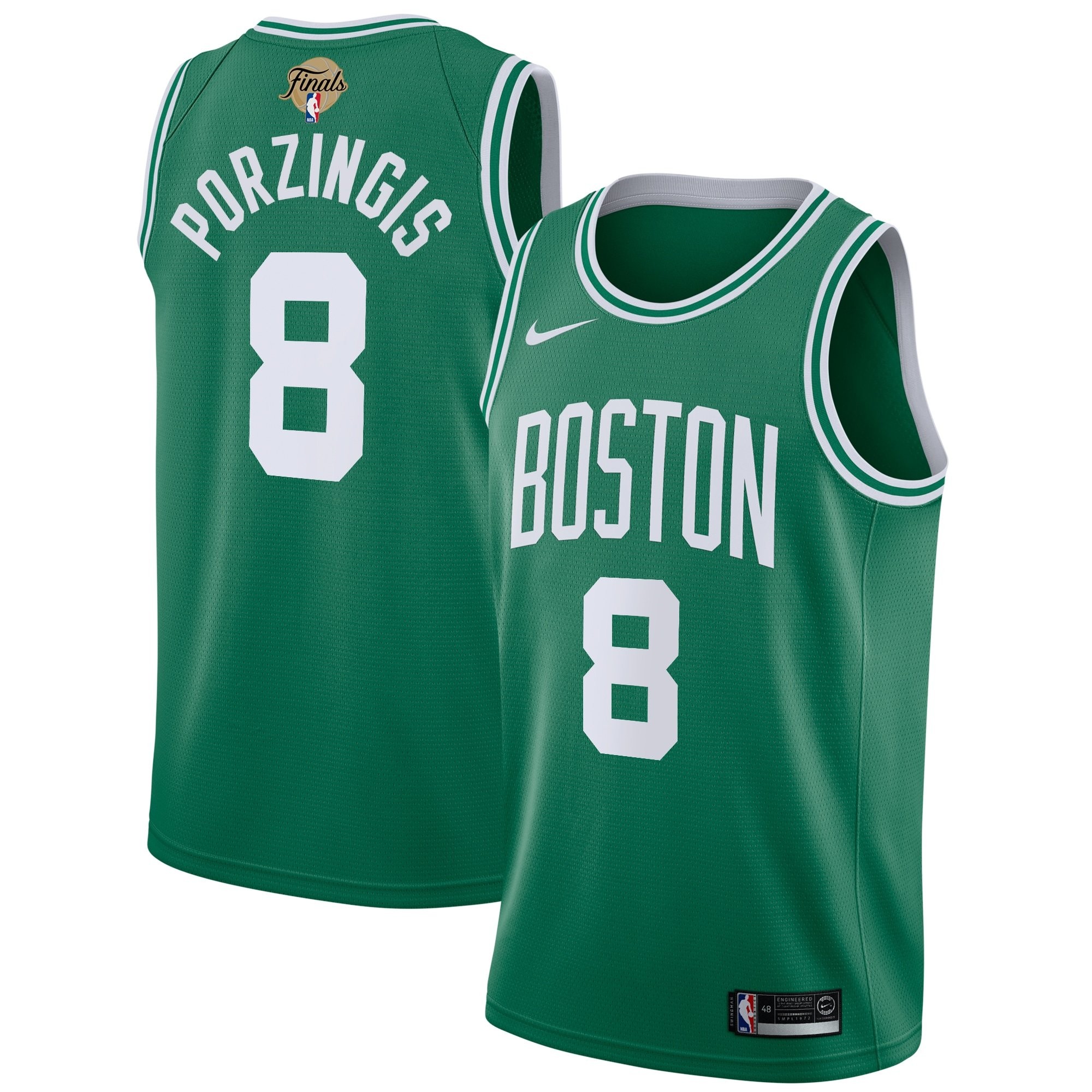 Boston Celtics Icon Edition NBA Finals Patch 2024 Swingman Jersey Kelly Green Kristaps Porzingis Youth