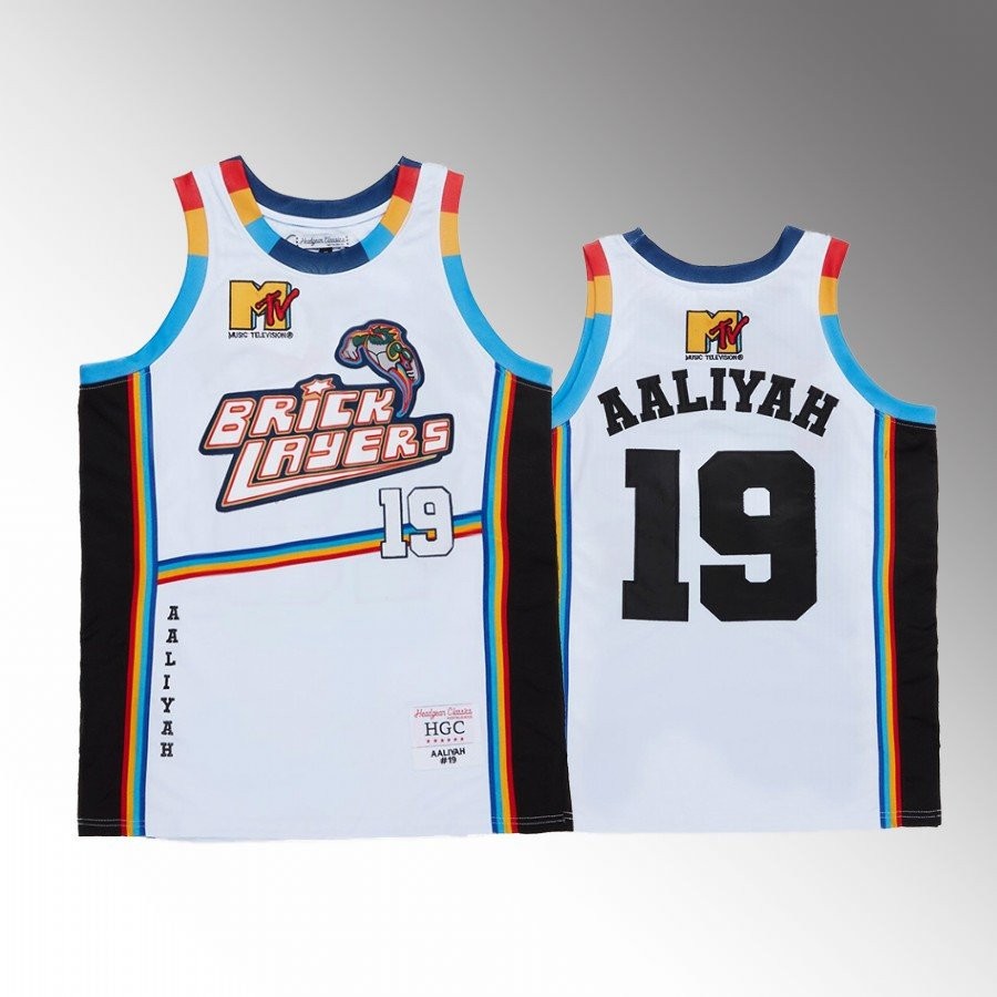 Brick Layer Aaliyah 19 Basketball Printing Men Jersey White