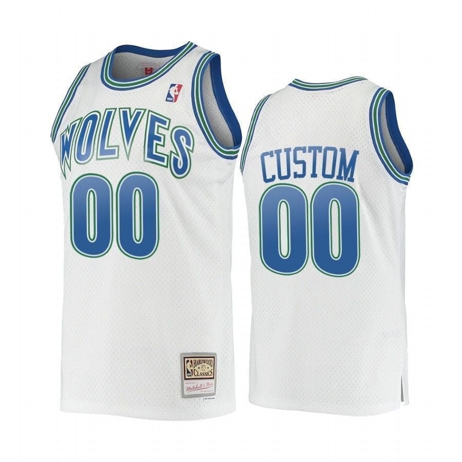 Men's Custom Minnesota Timberwolves Hardwood Classics Jersey White S-3XL