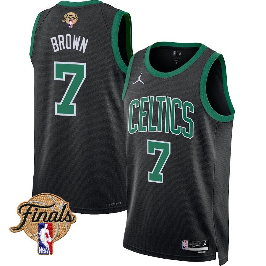 Jaylen Brown 7 Boston Celtics 2024 Finals Patch Swingman Jersey Statement Edition Black