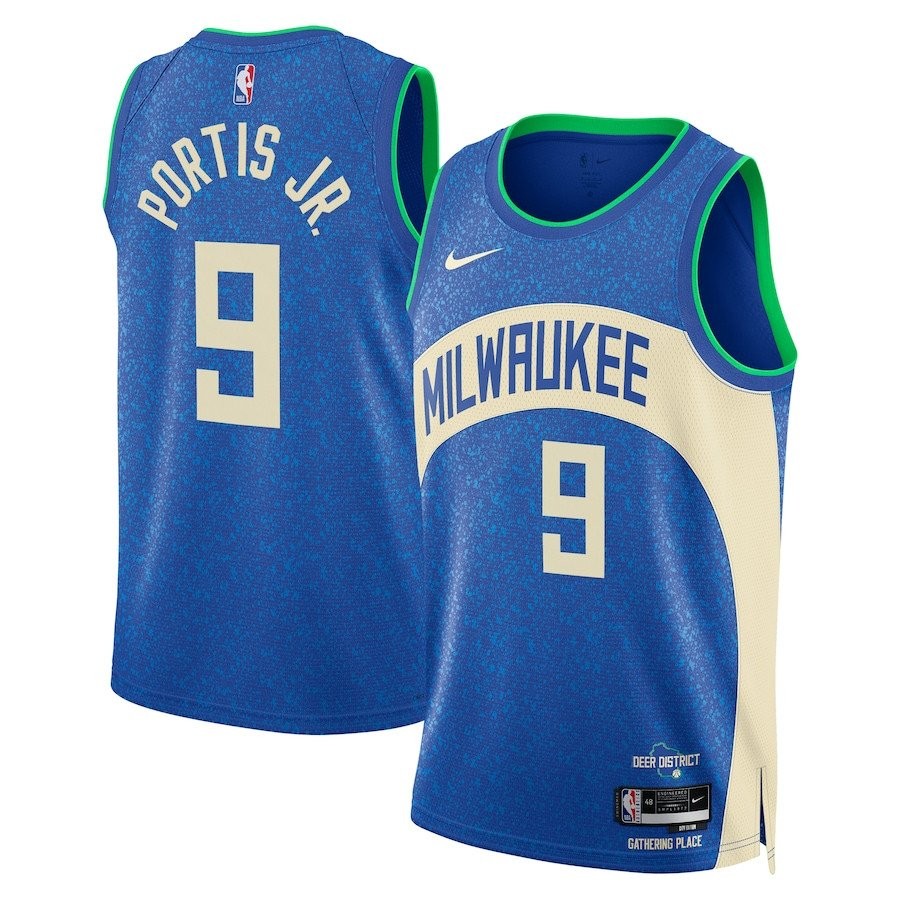 Bobby Portis Jr 9 Milwaukee Bucks 2023/24 City Edition Swingman Jersey Royal Multicolor