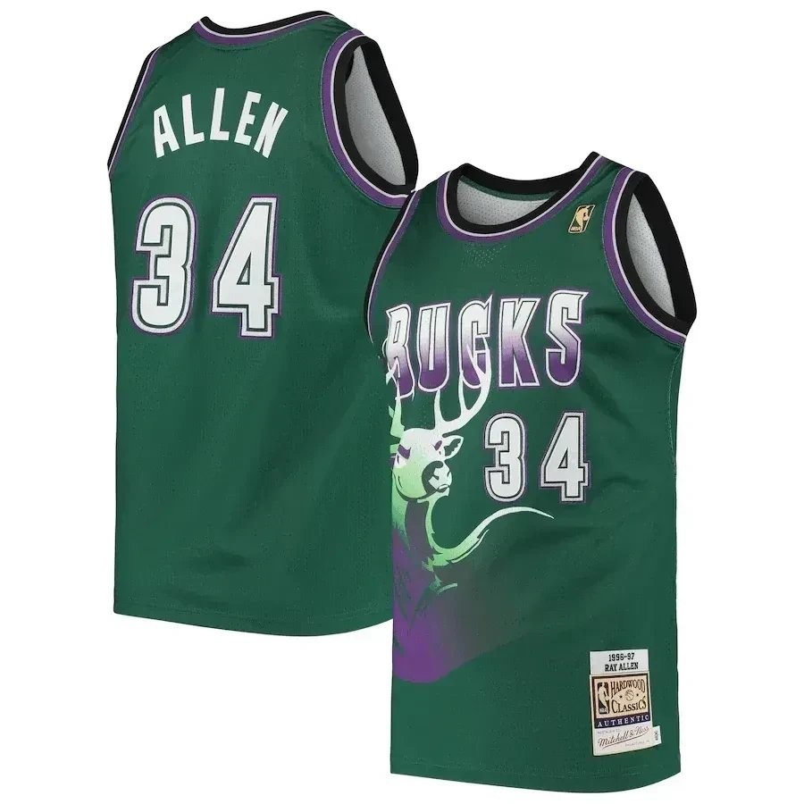 Ray Allen Milwaukee Bucks Mitchell & Ness 1996 Hardwood Classics Jersey Green Multicolor