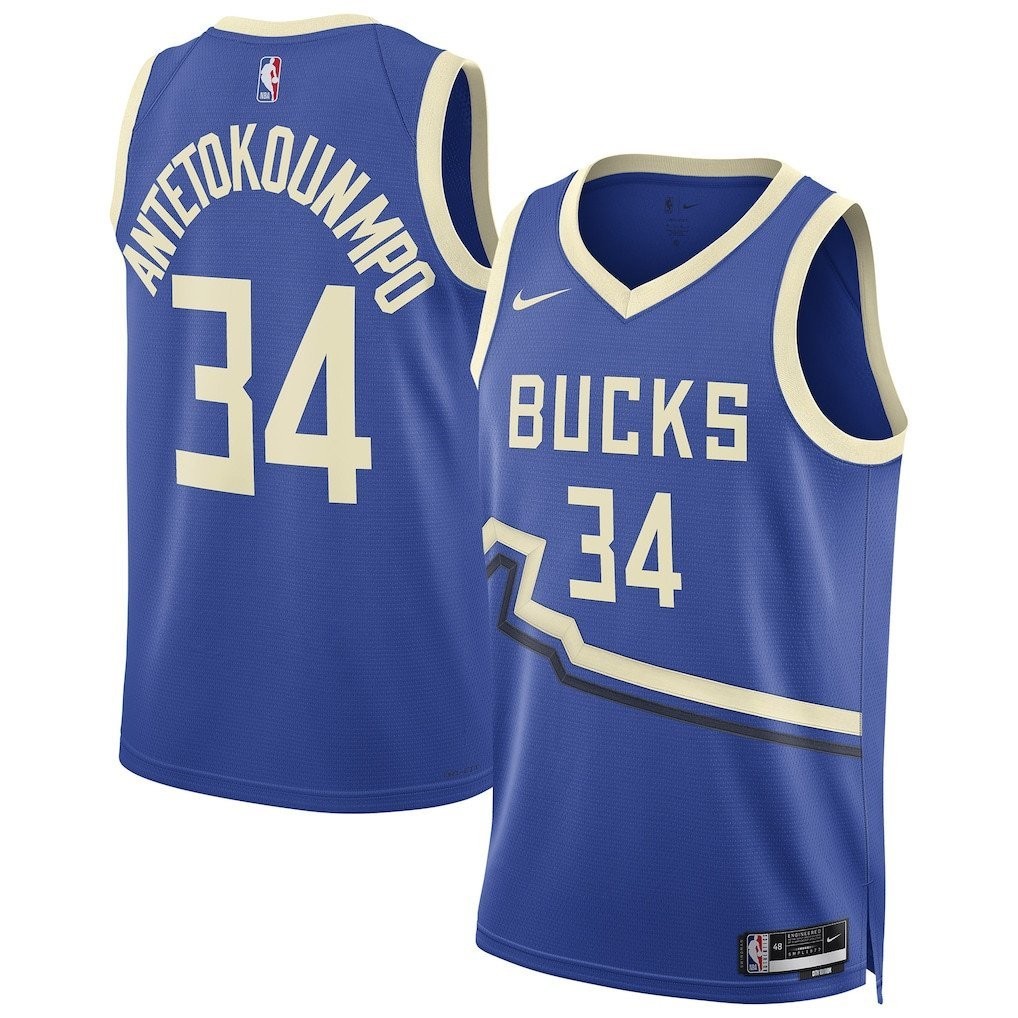 Giannis Antetokounmpo 34 Milwaukee Bucks Unisex 2024/25 Swingman City Edition Jersey Royal