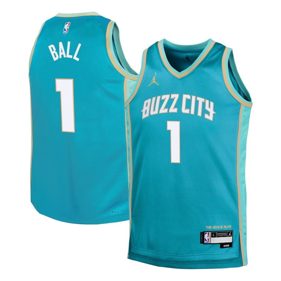 LaMelo Ball 1 Charlotte Hornets 2023/24 City Edition Youth Swingman Jersey Teal