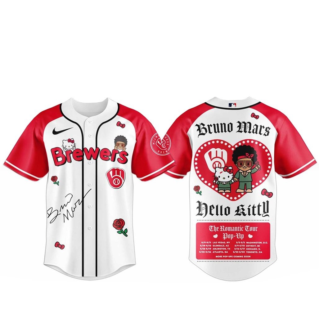 Milwaukee Brewers Bruno Mars x Hello Kitty 2026 The Romantic Tour Baseball Jersey