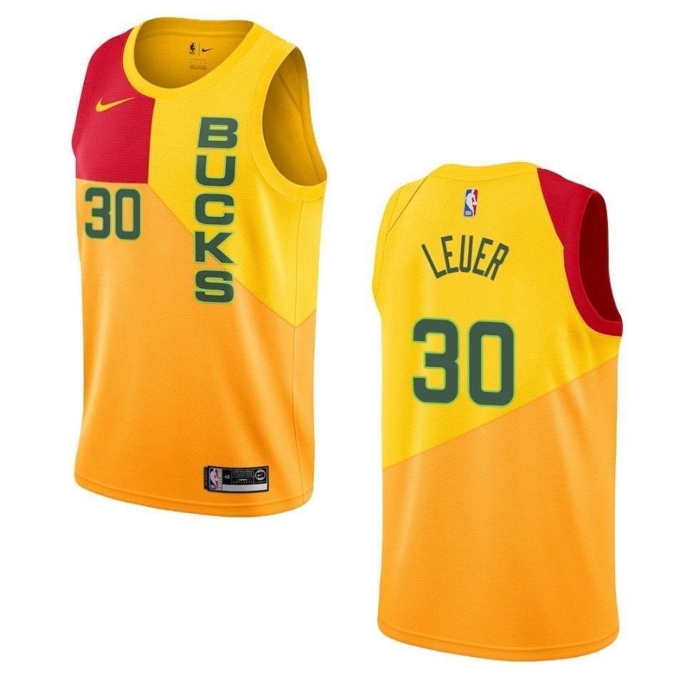 Men's Milwaukee Bucks Jon Leuer City Swingman Jersey Yellow Multi Color