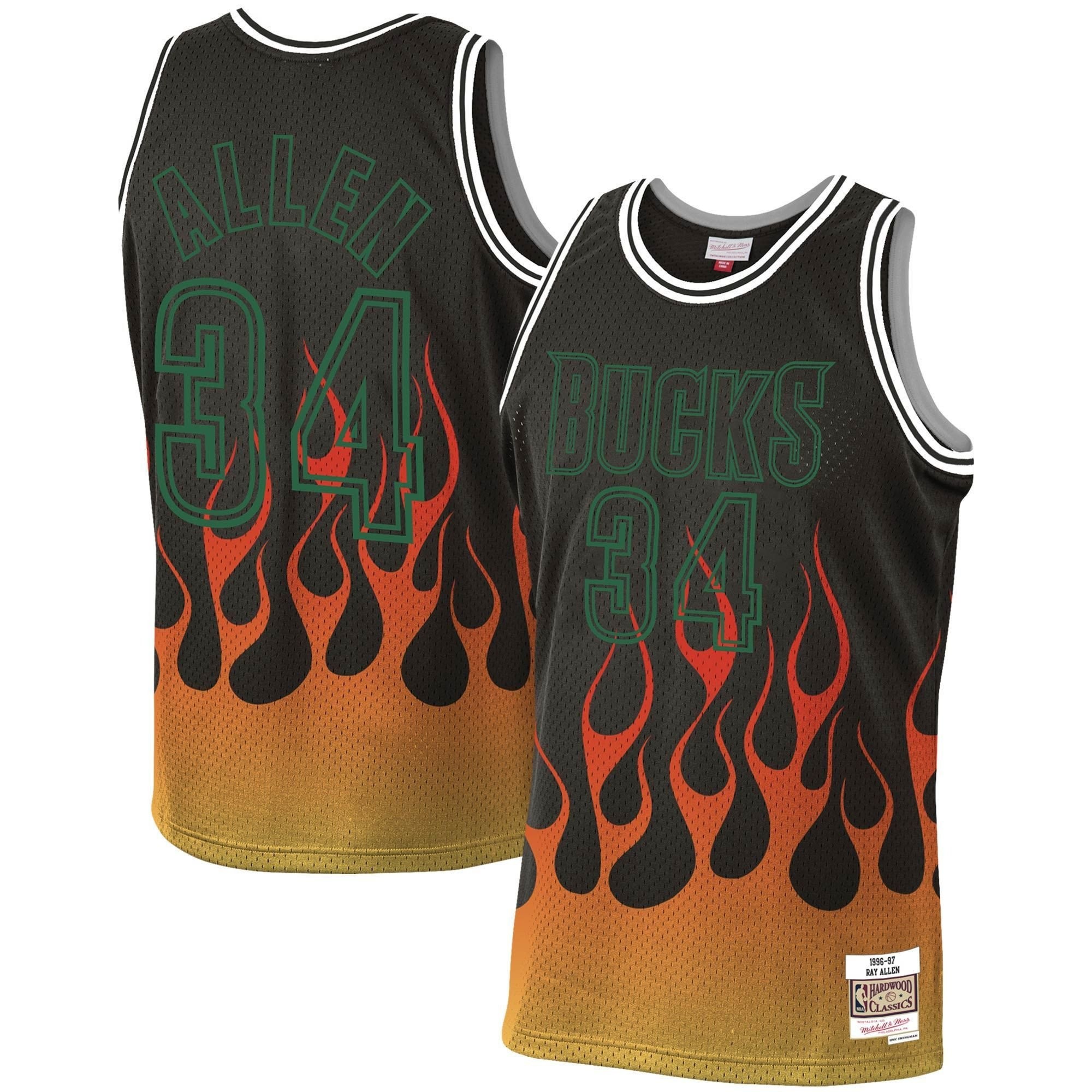 Ray Allen Milwaukee Bucks Mitchell Ness 1996-97 Hardwood Classics Flames Swingman Jersey ??Black