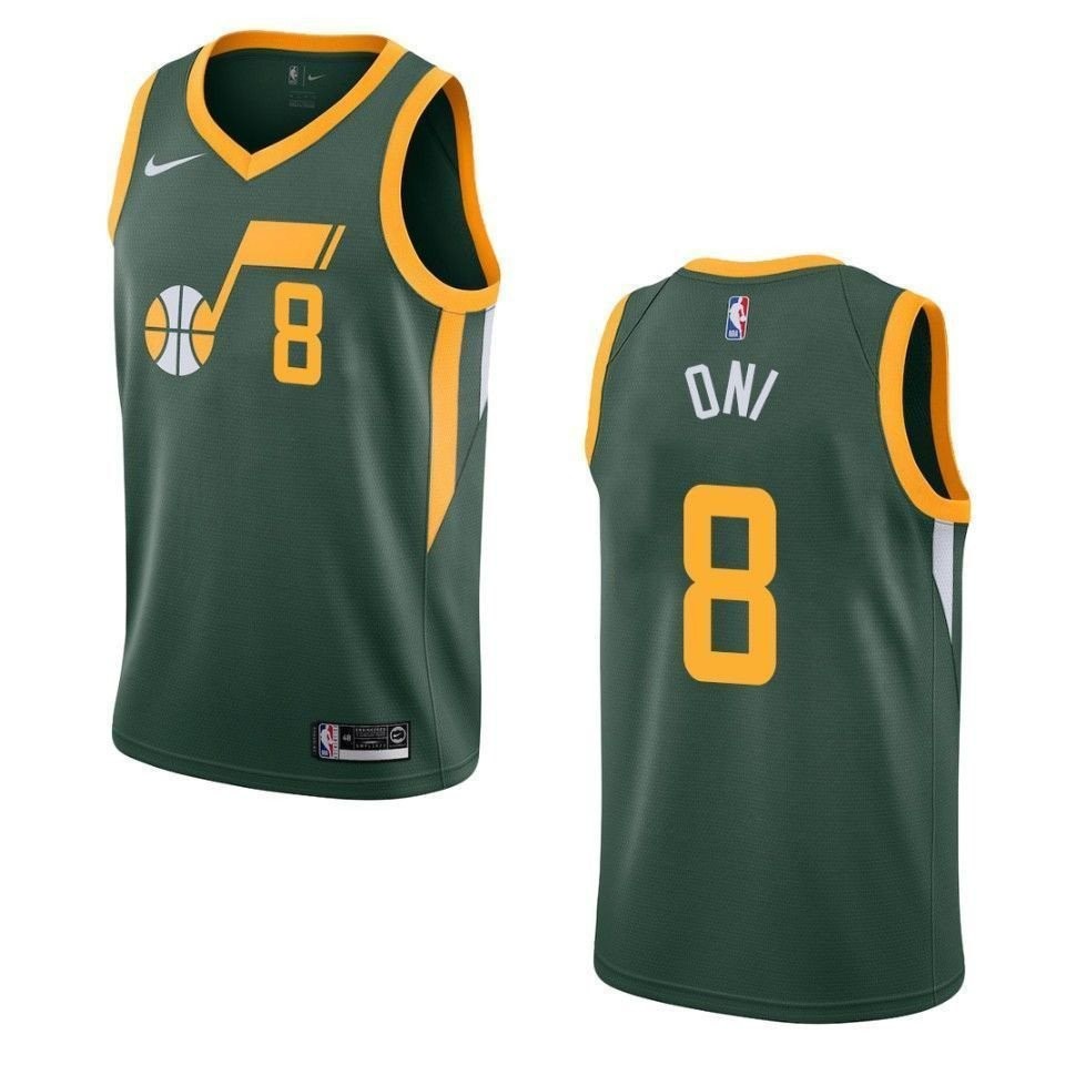 Men's Utah Jazz 8 Miye Oni Earned Swingman Jersey Green Multi Color