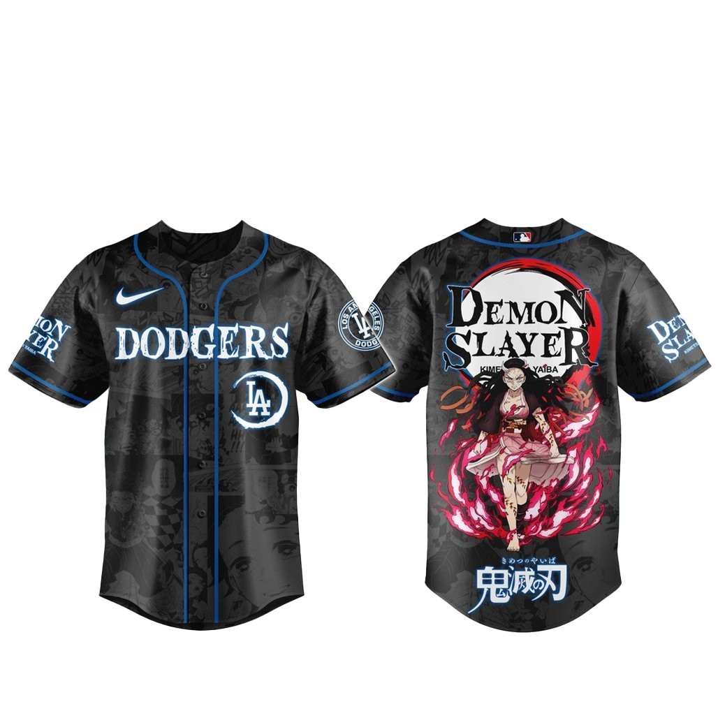 Los Angeles Dodgers x Nezuko Kamado Demon Slayer Baseball Jersey
