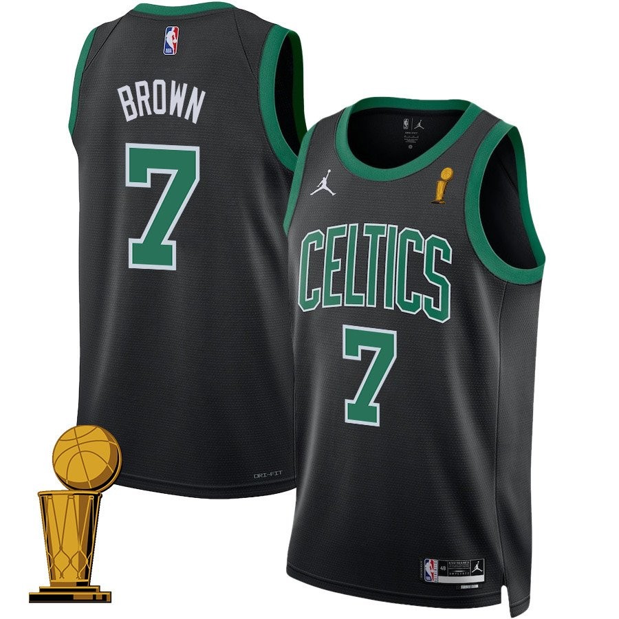 Jaylen Brown 7 Boston Celtics 2024 Finals Champions Swingman Jersey Statement Edition Black
