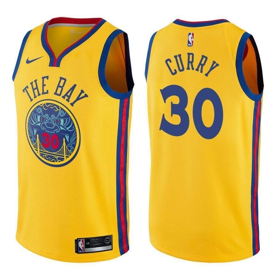 Stephen Curry Warriors 30 City Edition Gold Basketball Jersey Men S-3XL