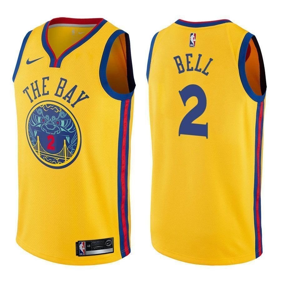 Warriors Jordan Bell 2 City Edition Gold Men's Basketball Jersey