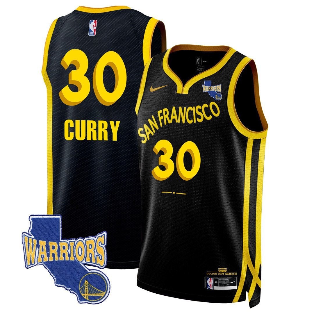 Stephen Curry 30 Golden State Warriors California Patch 2023/24 City Edition Swingman Jersey Black
