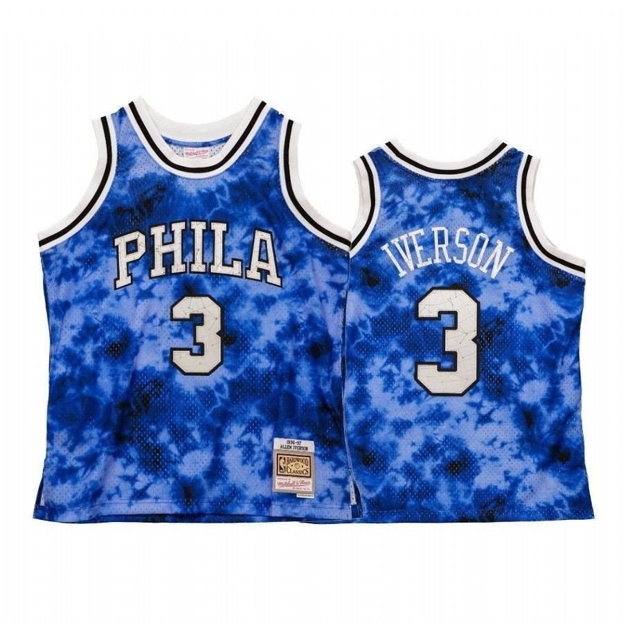 Men's Allen Iverson 3 Philadelphia 76ers Galaxy Jersey Royal Multicolor