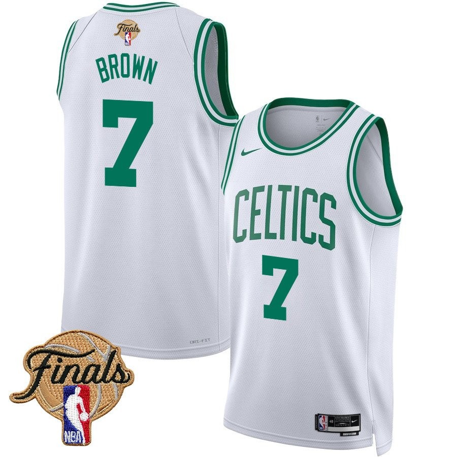 Jaylen Brown 7 Boston Celtics 2024 Finals Patch Swingman Jersey Association Edition White