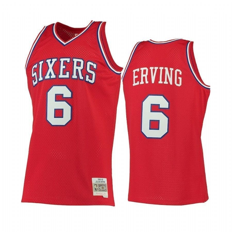 Men's 76ers Julius Erving 6 Red Hardwood Classics Jersey