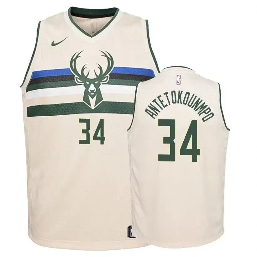 Youth Bucks Giannis Antetokounmpo 34 City Cream Jersey Unisex Multicolor