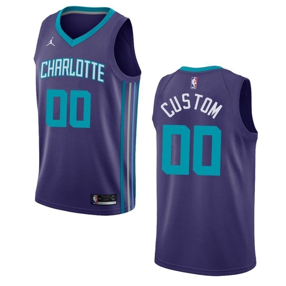 Men's Charlotte Hornets 00 Custom Statement Swingman Jersey Purple