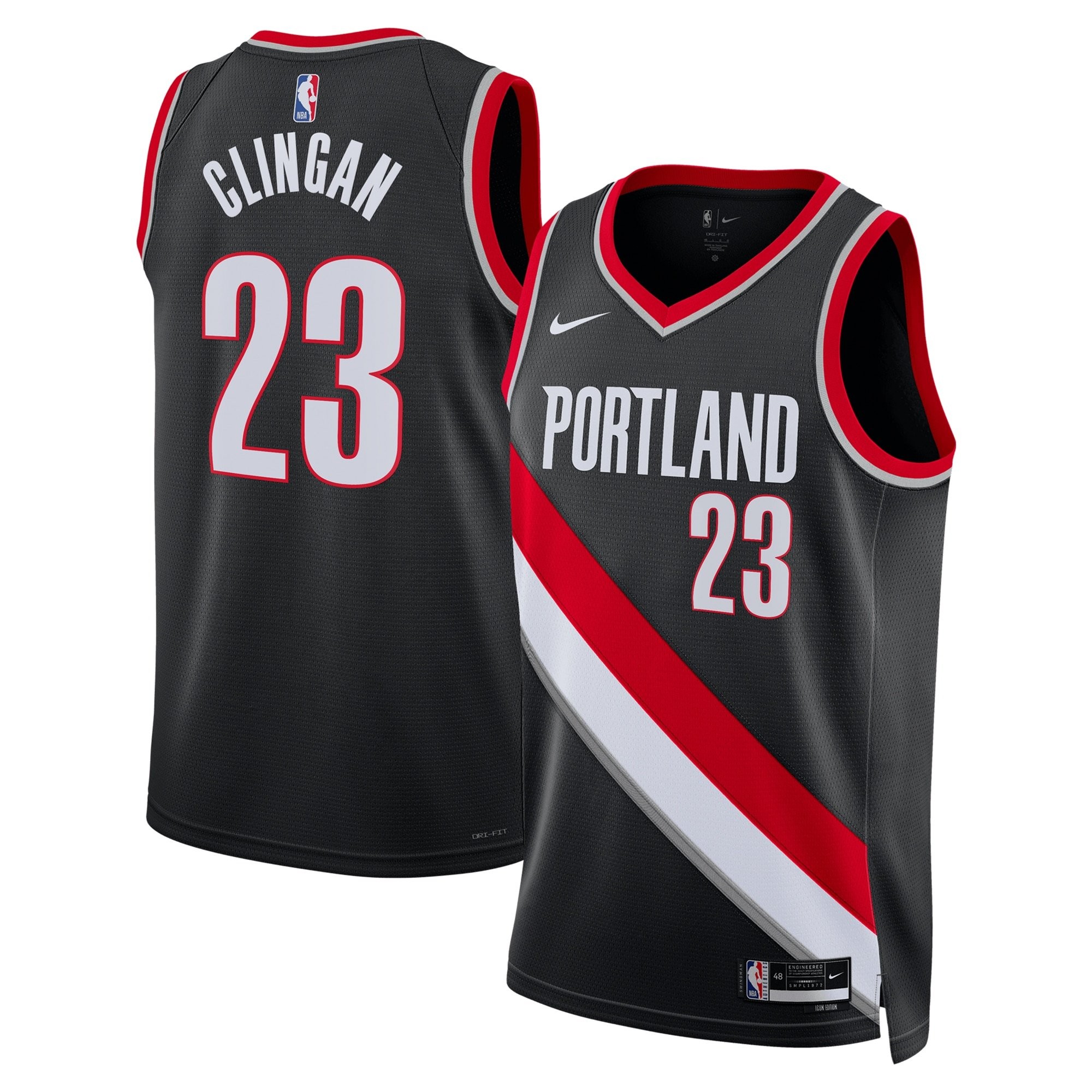 Portland Trailblazers Icon Swingman Jersey Black Donovan Clingan Unisex