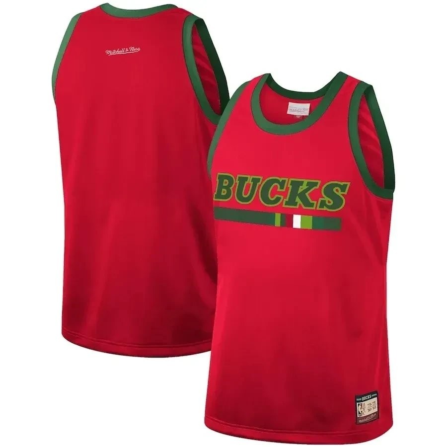Milwaukee Bucks Mitchell & Ness Hardwood Classics Team Heritage Fashion Jersey Red Multicolor