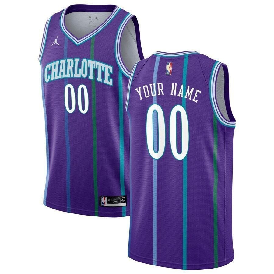 Charlotte Hornets Hardwood Classics Custom Swingman Jersey Purple Unisex