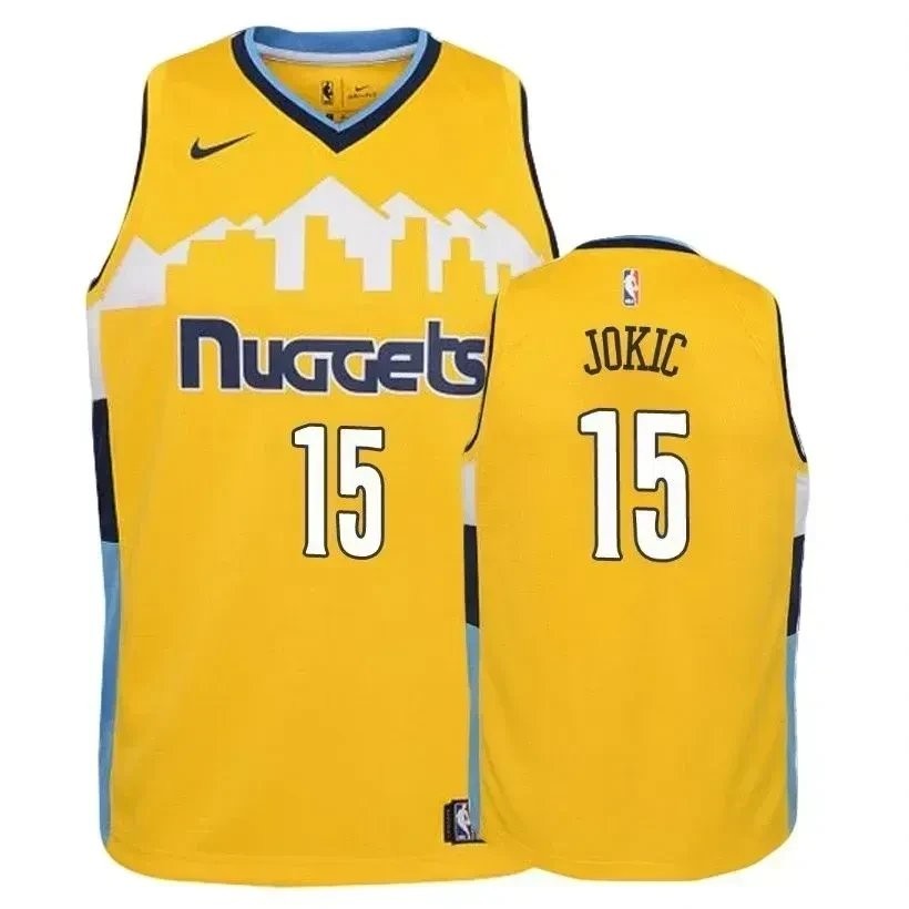 Youth Nuggets Nikola Jokic 15 State Yellow Basketball Jersey Unisex S-3XL
