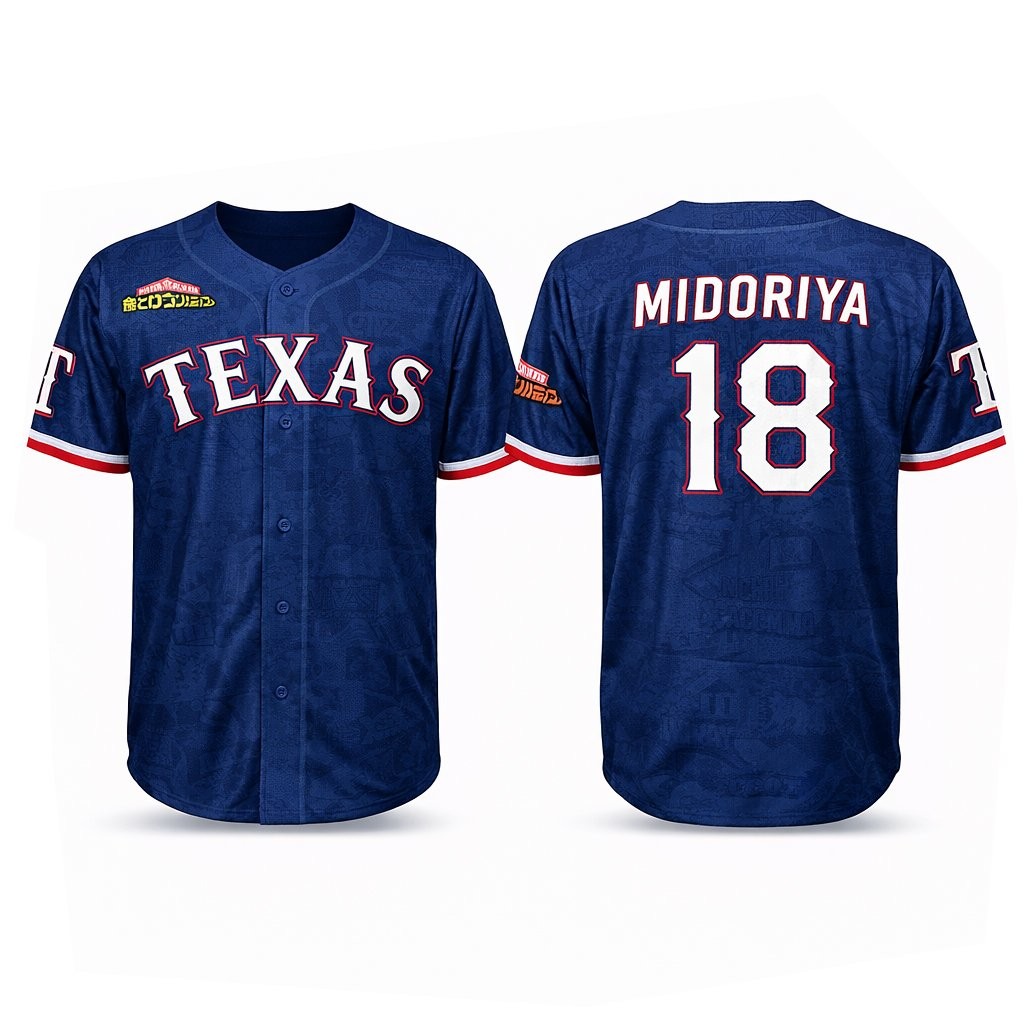 2026 Texas Rangers x My Hero Academia Deku Custom Name and Number Baseball Jersey