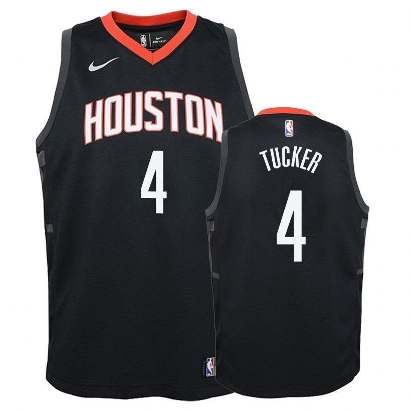 Youth P.J. Tucker #4 Houston Rockets State Black Basketball Jersey Unisex S-3XL