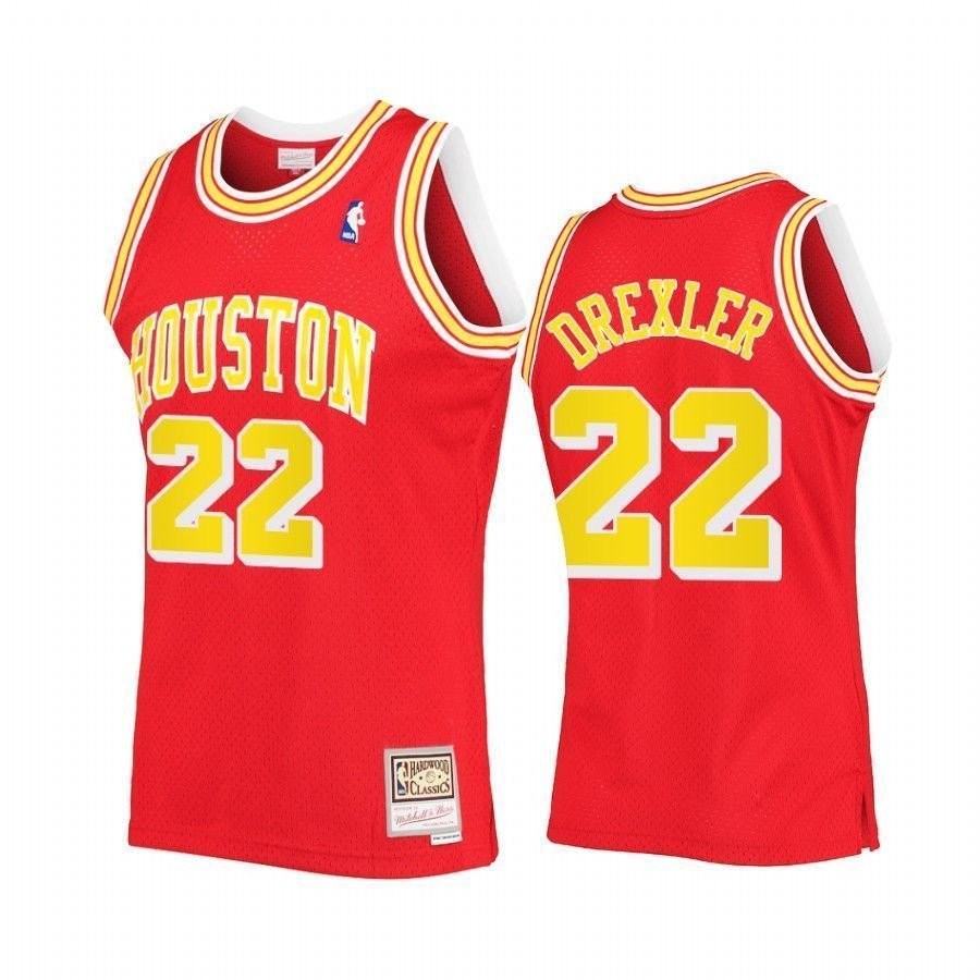 Men's Clyde Drexler 22 Houston Rockets Red Hardwood Classics Jersey