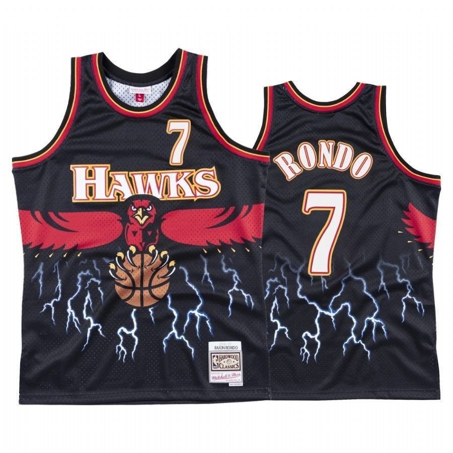 Men's Rajon Rondo 7 Atlanta Hawks Black Lightning Jersey - 100% Polyester, Sizes S-3XL